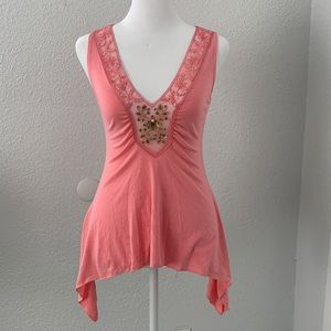Surrealist tank top with Handkerchief sides and sequins
